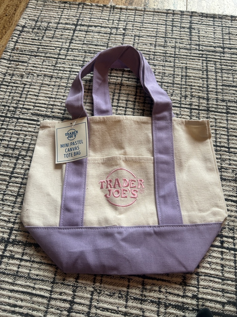 Trader Joe's Canvas Tote Bag in Cream and Lavender